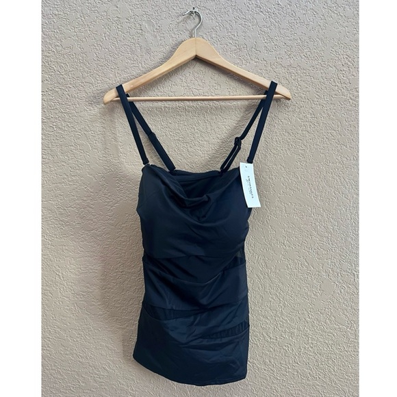 SWIMSUITS FOR ALL Black Mesh Wrap Bandeau Tankini Top Poolside Glamour Plus 20 - Picture 2 of 16